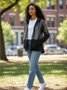 Under Armour Black Metallic-Look Hooded Bomber Jacket